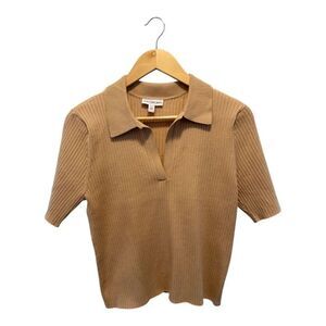 Calvin Klein Women’s XL Ribbed Polo Short-Sleeve Tan Top